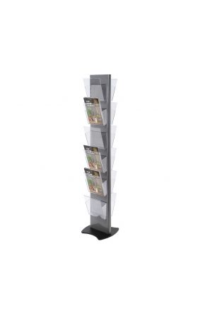 Brochure Stand TORRE, grey - with 12xA4 Pockets